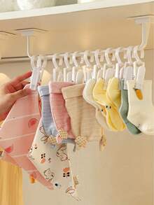 1 件壁挂式免打孔衣柜挂杆，婴儿围兜帽子毛巾袜子收纳墙夹壁挂式收纳架带夹子可调节帽子收纳、围兜挂钩、毛巾、袜子夹、家用收纳架