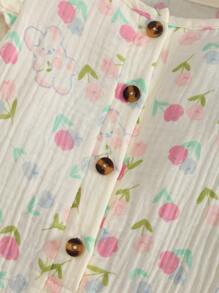 MommBaby Mono de manga larga con estampado floral y de conejo en capas para bebé niña, con botones, abierto por delante y en la entrepierna, lindo conjunto de primavera/otoño