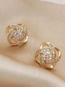 1 件时尚精致的几何设计耳环，简约优雅的耳环适合作为青少年的礼物，双面印花木质泪珠吊坠耳环适合女性日常佩戴 - 金色 - 查看 3