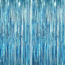 2Pack Silver Metallic Tinsel Foil Fringe Curtains, Door Streamer Photo Booth Backdrop Birthday Wedding, Graduation Engagement Bridal Shower Bachelorette Party Decorations Dancing Ball Party - light blue - 查看 1