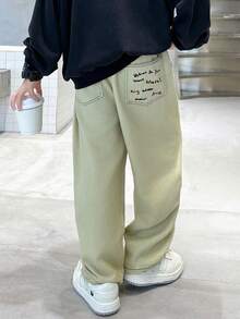 Pantaloni di cotone a gamba dritta per ragazzi con ricamo sulla tasca posteriore, adatti per uso quotidiano, scuola, all'aperto, casual, autunnali