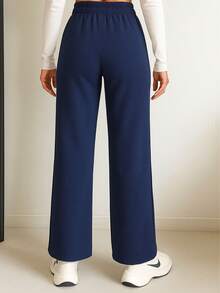 Women's Premium Drawstring Wide Leg Sweatpants - Màu xanh hải quân - Xem 4