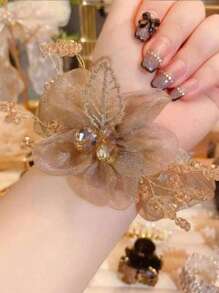 2 pezzi/1 pezzo Accessori per capelli da donna in pizzo e fiori, design elegante con applicazioni in rete e cristalli, elastici ornamentali adatti per feste, vacanze e uso quotidiano, compatibili con vari stili di capelli, utilizzabili in tutte le stagioni, scrunchies, elastici per capelli, accessori per capelli, fermacode, fasce elastiche per capelli, pastiglie per capelli