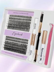 DIY 睫毛延长套装 单根睫毛 D 卷曲，睫毛簇，含睫毛粘合剂，睫毛卸除和密封，以及睫毛涂抹刷工具，适合在家自行涂抹（30D-40D）睫毛簇套装、睫毛、睫毛、假睫毛 - 黑色 - 查看 5