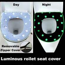 1 pièce/2 pièces Housse de siège de toilette en peluche super douce et qui brille dans le noir avec motif étoile - Luxueuse, amovible et bien ajustée avec fermeture éclair - Coussin et anneau de salle de bain confortable nécessaire. Accessoires de fermeture éclair et de poignée en PU expédiés aléatoirement - Convient pour la maison, la housse de siège de toilette d'hôtel, coussin de siège de toilette épaissi pour l'hiver - Lavable, respirant, tissu hypoallergénique, ajusté, anti-peluchage, chaud, accessoire de salle de bain pour les 4 saisons, décoration de salle de bain pour Noël/Nouvel An