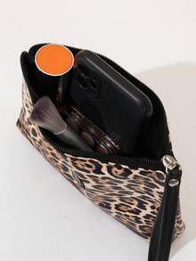 1pc Leopard Print PU Leather Makeup Bag, Portable Handbag Cosmetic Organizer,Pouch,Makeup Pouch,Travel Essential - Multicolor - View 4