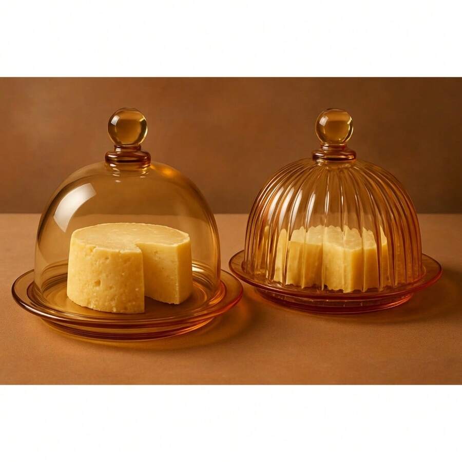 Amber Cheese Holder With Lid And Butter Dish 14cm X 10cm - 琥珀色 - 查看 1