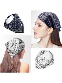 24*16cm 腰果印花弹力发带，女士头饰，发带，发套头巾头巾柔软，轻便时尚简约多功能户外旅行和运动礼品发饰头带，适合女性，学校用品，大学 - 彩色 - 查看 4