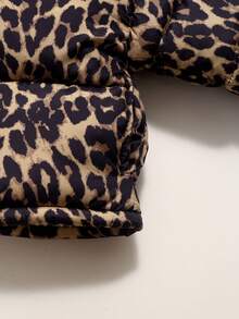 New Autumn/Winter Leopard Floral Print Toddler Baby Girl Thermal Lined Hooded Jacket, Baby Warm Padded Parka Coat, Cartoon Padded Outerwear