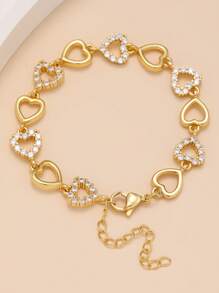 Sexy Charming Fashion Hollow Heart Shaped Cubic Zirconia Inlayed Stainless Steel Bracelet And Bangle Set For Women, Suitable For Dates, Gala Dinners, Parties, And Gifting