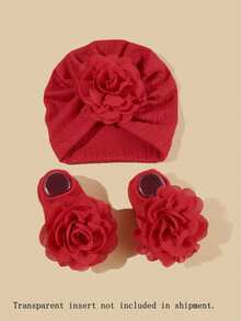 2 Stücke/Packung 0-6 Monate Baby Blumen Mütze & Socken Set, super weiche Baby Beanie Mütze und Socken Kombination, Neugeborenen Geschenk, ganzjährig - Verschiedenfarbig - Übersicht 17