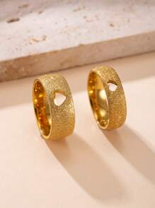 2pcs 8mm, 6mm Stainless Steel Hollow Heart, Cardiogram Matte Finish Rings Set, Suitable For Daily Wear Or Gift