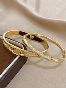 18 Karat vergoldetes Edelstahl- & Kupfer-Luxus-Diamant-Armreif-Set mit Zirkonia für Frauen, Muttertagsgeschenk, Weihnachten, Thanksgiving, Halloween, Hochzeit Schmuck, Rave/Prom/Party/Alltags-Accessoires, Geschenk zum Jahrestag, Valentinstag, Boho-Schmuck, Geburtstag, Brautjungferngeschenke