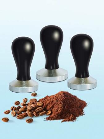 1pc 51mm/53mm/58mm Red/Black Solid Wood Handle Stainless Steel Coffee Tamper, Modern And Minimalist, Easy To Clean And Not Easy To Rust, Suitable For Various Coffee Machines In Milk Tea Shops, Cafes And Homes School Supplies Back To School