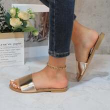 Women's Glitter Shiny Slide Sandals Sparkle Fancy Flat Slippers Slip-On Jeweled Shoes  BINGO-2 - ROSEGOLD - 查看 3