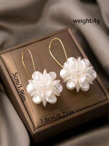 1pair Exaggerated Design Long Floral Ball Earrings With White Petals & Geometric Ear Studs, Ideal For Women's Daily Wear