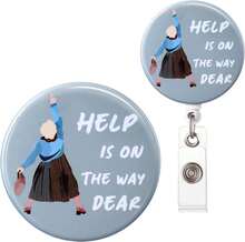 Badge Reel, Retractable Badge Clip For Nurse, Funny Badge Holder, Help Is On The Way Dear Badge Reels, Retractable Lanyard For ID Badges, Mrs. Doubtfire Name Badge, Cute Nursing Gifts - Mustard Yellow - View 1