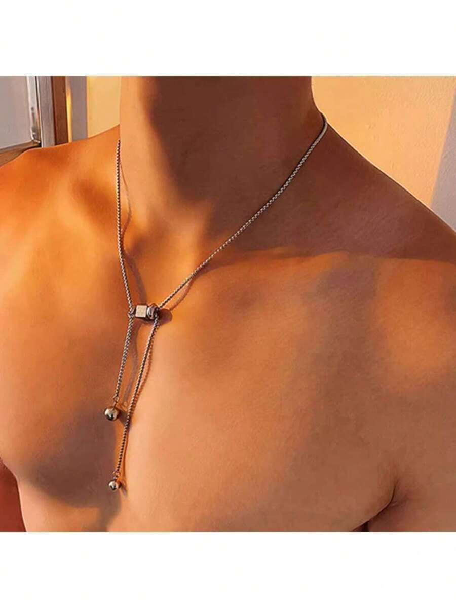 1 pieza Collar ajustable de longitud de acero inoxidable de estilo minimalista y de moda hip hop para hombres, joyería para vacaciones de verano, viajes, playa y fiestas