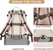 Large Travel Backpack Carry On Flight Approved Mochila De Viaje Personal Item Travel Bag Backpacks For Men Women Carry On Backpack For Airplanes 18x14x8 Inches Travel Bag Beige With Brown - 米色 - 查看 9