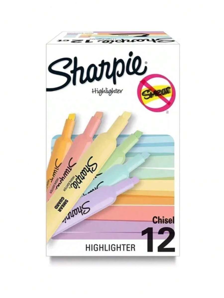 12 resaltadores tonos pastel Sharpie Tank caja con 12 piezas marcatextos papelería escolar oficina organización escritura creatividad útiles diseño arte color edición especial - Multicolor - Ver 1