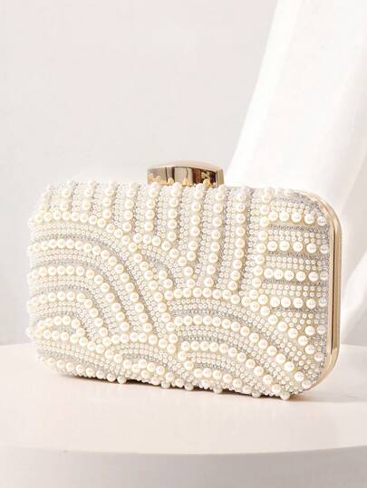 Elegant Faux Pearl Clutch, Evening Purse With Detachable Chain For Women, Perfect For Weddings, Parties And Formal Events, Wedding Accessories, Elegant Faux Pearl Bag, Elegant Pearl Clutch, Prom Bag For Party, Fashionable Clutch Bags For Woman