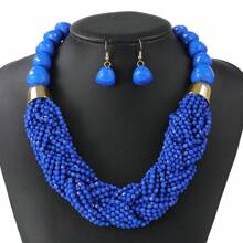 BMOR 3-teiliges Set mehrschichtiger Perlen Schmucksets, Boemischer Übertreibungs-Vintage-Ohrringe für Frauenschmuck