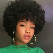 180% Density African Curly Wig - Short Bob Cut With Bangs, 1B# Natural Black Color For Everyday Wear, Protective Hairstyle, Voluminous Curls, Cap, For Busy Professionals, Quick Hairstyle Change