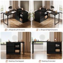 Tribesigns Vanity Desk With 3 Drawers And 2 Shelves, Black Small Makeup Vanity Table With Reversible Storage Cabinet, Modern White Corner Dressing Table For Bedroom, Makeup Room (Without Mirror) - Black - View 9