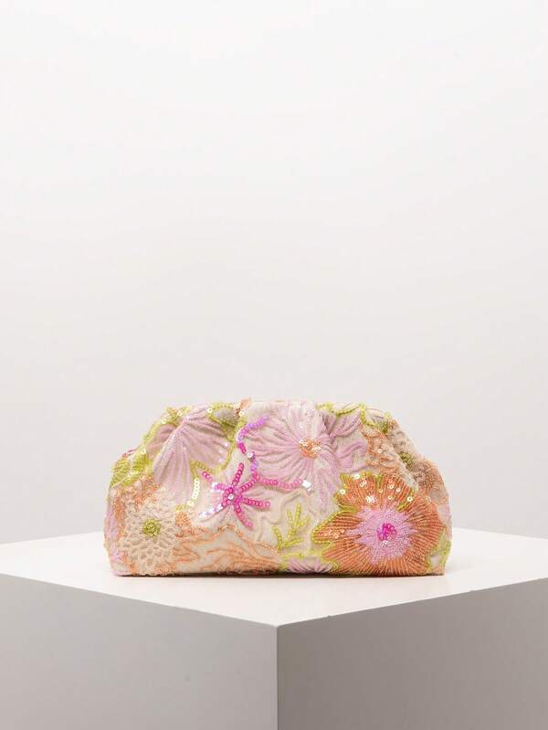Blumen, Pailletten, Brautjungfern, Damen Clutch Tasche, Abendtasche, Abendgarderobe, elegante Damentasche, Hochzeitsartikel, zufälliges Muster glänzende Abendgeldbörse