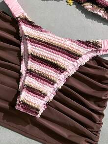 Bikinx 女士夏季沙滩波浪纹露背性感比基尼三件套泳衣套装（含罩衫裙） - 彩色 - 查看 5