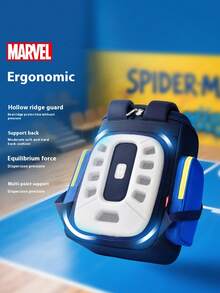 Mochila Disney Spider-Man para Estudiante de 1er Grado Mochila Marvel que Reduce el Peso y Protege la Columna Vertebral Fibra de Poliéster Azul Oscuro Temporada de Regreso a la Escuela - Pieza única - Ver 2