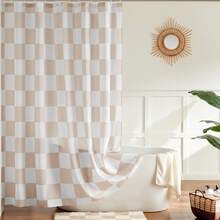 Checkered Shower Curtain, Beige Shower Curtains For Bathroom, Cute Retro Neutral Checkerboard Shower Curtain Vintage Aesthetic, Machine Washable Fabric Bath Curtain, 72''x72'' - Beige - View 2