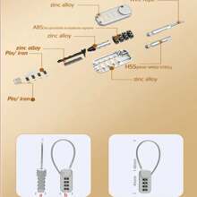Portable Zinc Alloy 4 Digit Password Lock Wire Rope Anti-Theft Backpack Zipper Lock Padlock Luggage Combination Lock Travel