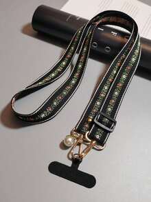 时尚花卉尼龙手机斜挎挂绳颈绳珍珠吊坠手链链子兼容通用配件 - 彩色 - 查看 10