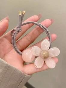 4条装多色简约亚克力弹力花朵发圈，适合日常佩戴、沐浴、化妆和搭配服装，可作发圈、发花、发饰、马尾辫发圈、发绳、橡皮筋、发圈、运动服发饰等。 - 彩色 - 查看 4