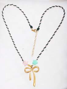 1pc Women's Handmade Colorful Rope DIY Stainless Steel Pendant Necklace, Vacation Vibe & Casual Wear