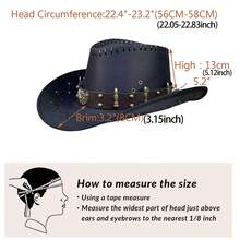 Retro Carnival Cowgirl Hat For Women Men Bullet Belt Wide Brim Western Cap With Windproof Rope - Black - View 7
