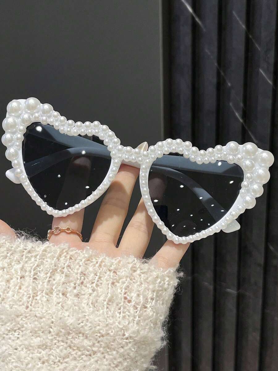 1pc心形ins桃心款轻奢简约镶嵌仿珍珠，ins经典派对多巴胺手工双排珍珠钻石拍照派对生日节日婚礼配饰夏日海滩篝火派对，礼物，复古街头风，开车，防晒，户外旅行，派对，舞台表演旅行配饰沙滩遮阳伞情人节，
