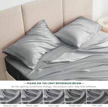 Full Size Satin Sheet Set - 4 Piece Dark Grey Silky Satin Set With Deep Pocket, Luxury Silk Feel Bedding Set (1 Flat, 1 Fitted Sheet, 2 Pillow Cases) - 深灰色 - 查看 8