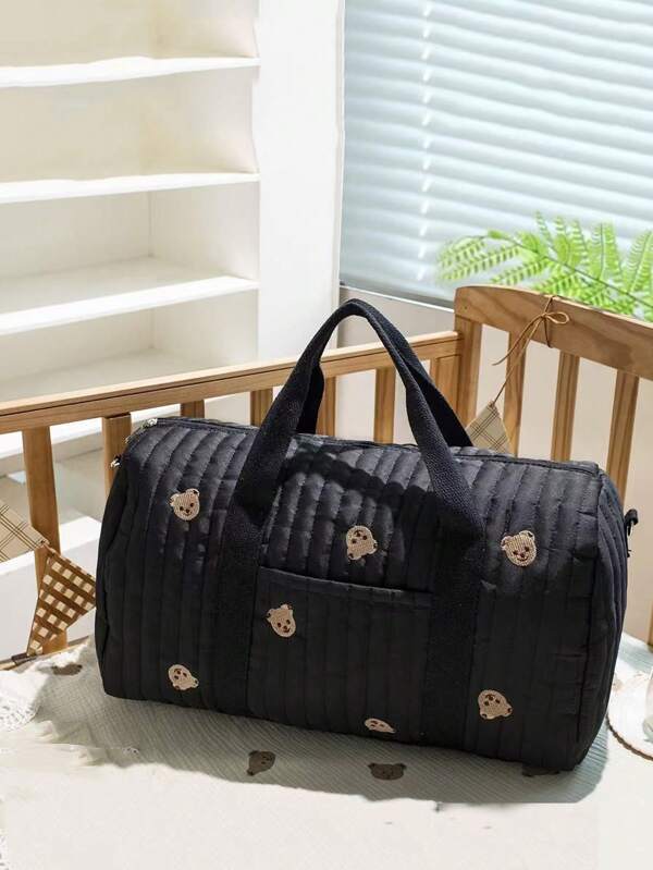 New Korean Style Embroidered Travel Bag Large Capacity Luggage Bag, Lightweight With Zipper Closure, Handbag And Shoulder Bag Design, Boston Bag