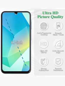 3片装9H钢化玻璃屏幕保护膜，兼容三星Galaxy A16 5G A34 A25 A55 A56 A05，高清透明防刮花，无气泡，适用于Galaxy A16的屏幕保护膜 - 無色 - 查看 2