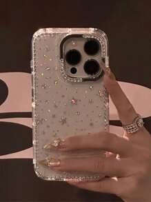 1 pieza Funda de teléfono transparente con borde de cristal de imitación chapado en lujo, a prueba de golpes, compatible con iPhone 17/17 Air/17 Pro/17 Pro Max, 16, 16 Pro, 16 Plus, 16 Pro Max, 15, 14, 14 Pro Max, 13, 12, 11