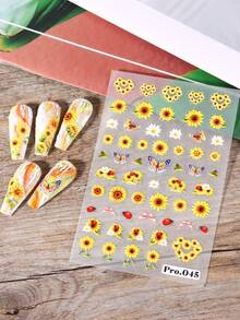 2 件向日葵美甲贴纸 3D 指甲贴花自粘滑块美甲用品 DIY 美甲饰品 - 彩色 - 查看 3
