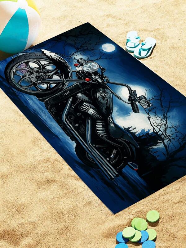 1pc Motorcycle Design Beach Towel - Super Absorbent Quick Dry Microfiber, Unique Motorcycle Frame Print, Suitable For Beach, Swimming, Camping & Travel, Ideal Outdoor Accessory, Travel Beach Towel