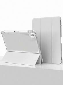 1pc Elegant Acrylic Transparent Crystal Clear Protective Case With Tri-Fold Stand, Compatible With IPad, Support Sleep/Wake, In Light Grey Color