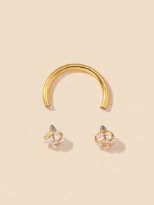 1pc Chic Golden Bar Nose Ring With Sparkling Five-Pointed Star Zirconia - Double-Headed C-Stud Design - Hypoallergenic Nostril Jewelry For Women Elegance
