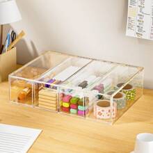 1pc Transparent 4-Cell Pull-Out Glasses With Drawer Sunglasses Storage Box Dustproof Stackable Accessories Storage Box,Stationery Storage, Makeup Tool Storage, Jewelry Storage, Display Stand