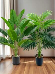 2pcs Large Artificial Palm Plants, Big Faux Banana Tree & Fan Leaf Tropical Plant Decor With 24 Leaves, Simulated Plant Arrangement, Lifelike Plastic Broad Leaf Plant Decoration, Evergreen & Realistic Tall Tropical Plants, Wide Leaf Tropical Rainforest Decorative Trees, Suitable For All Seasons Artificial Tree Potted Plants, Decoration For Home, Party, Office, Garden, Hotel, Indoor, Outdoor Decor, Home Decor