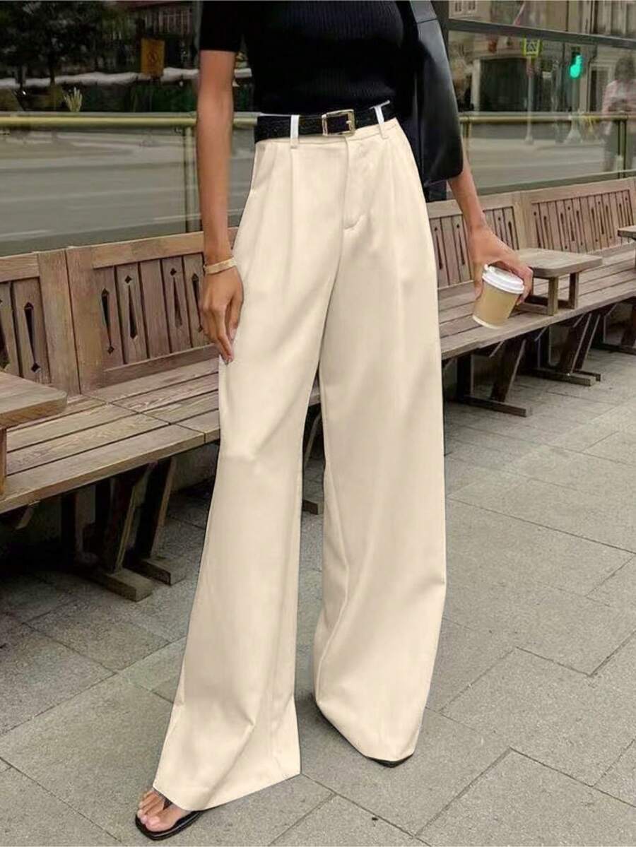 Straight, Wide-Leg Suit Pants. Floor Length - 米色 - 查看 1