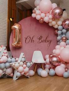 5.9 英尺（约 1.8 米）圆形拱门，白色圆形背景罩，Oh Baby 金色贴花，配套婚礼拱门花 - 可调节聚酯拱门背景罩，适用于婚礼拱门，婴儿洗礼生日派对摄影装饰，适用于男孩和女孩派对装饰